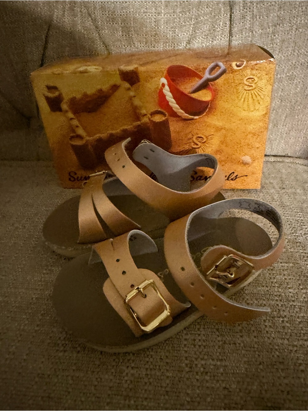 Salt Water Sandals by Hoy Tan Leather Kids Sandals with Gold Buckles